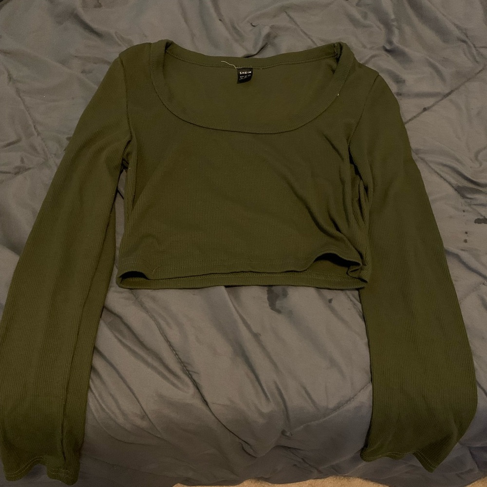 SHEIN Green Fitted Crop Blouse
